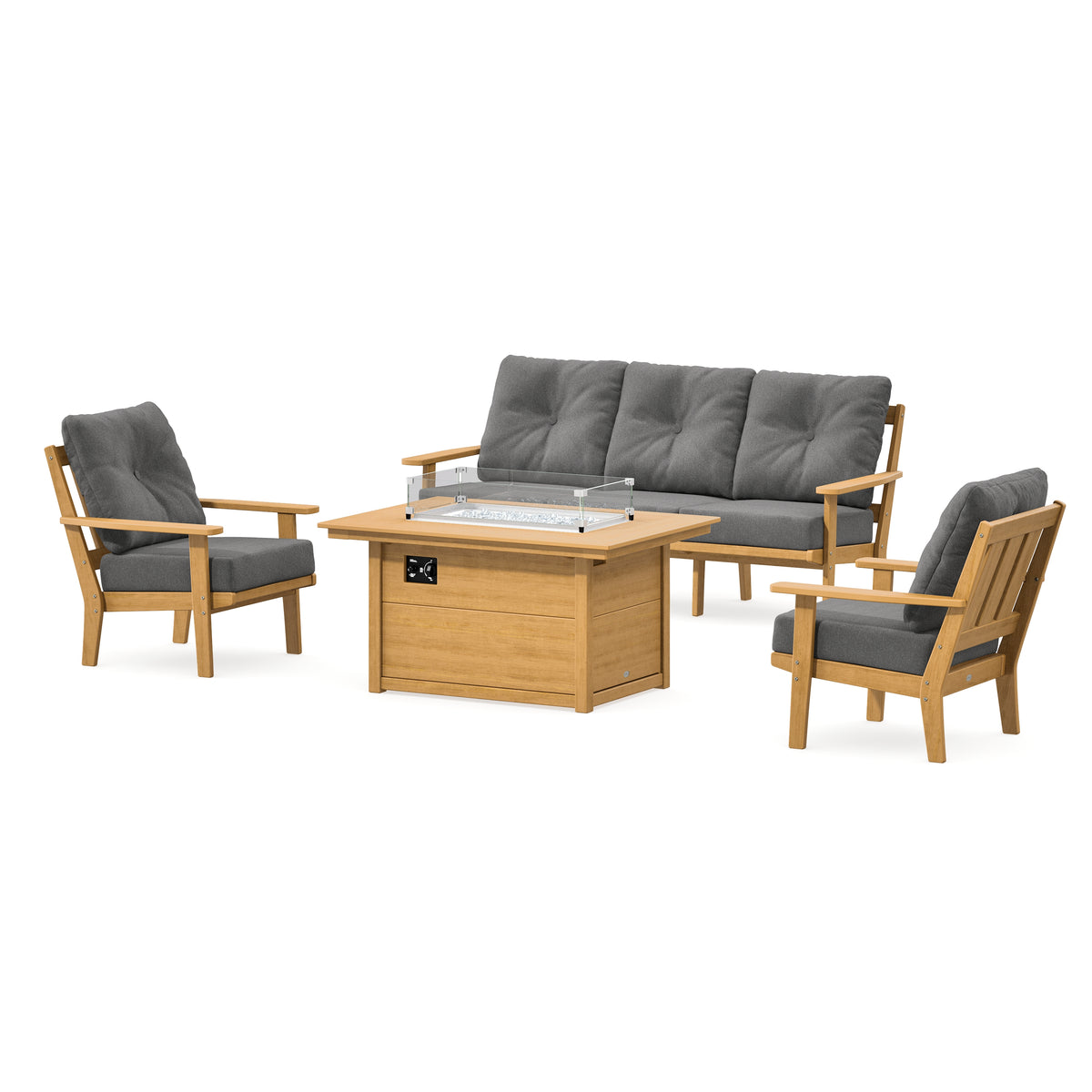 POLYWOOD Oxford Deep Seating Fire Pit Table Set in Natural