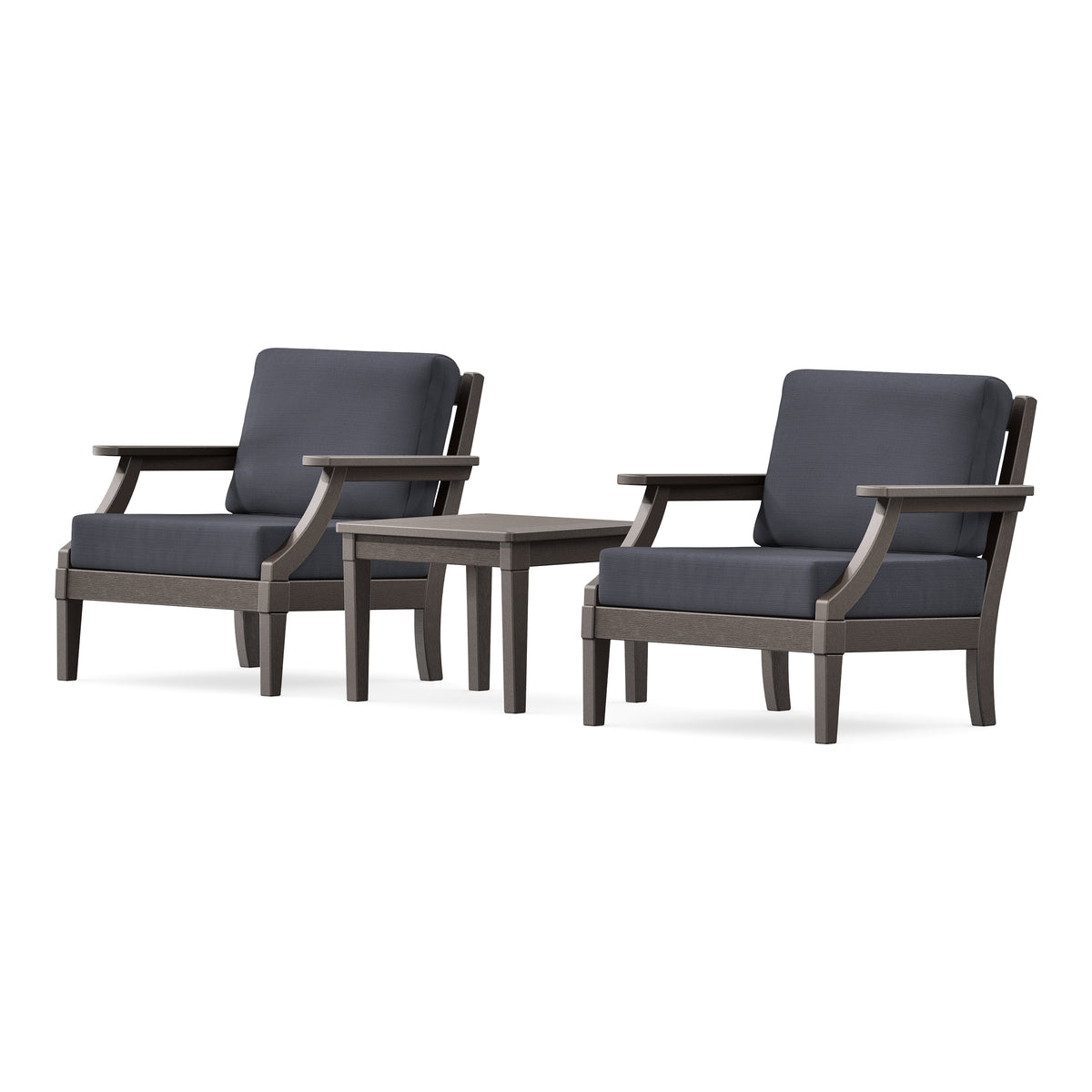 POLYWOOD PW Designer Series Estate 3-Piece Lounge Chair Set in Vintage Coffee / Midnight Linen