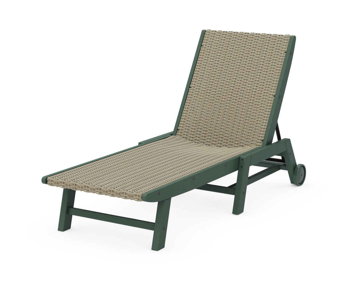 POLYWOOD Coastal Woven Chaise with Wheels in Green / Dune Grass