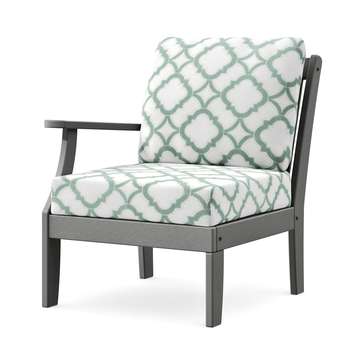 POLYWOOD Braxton Modular Left Arm Chair in Slate Grey / Trellis Glacier Spa