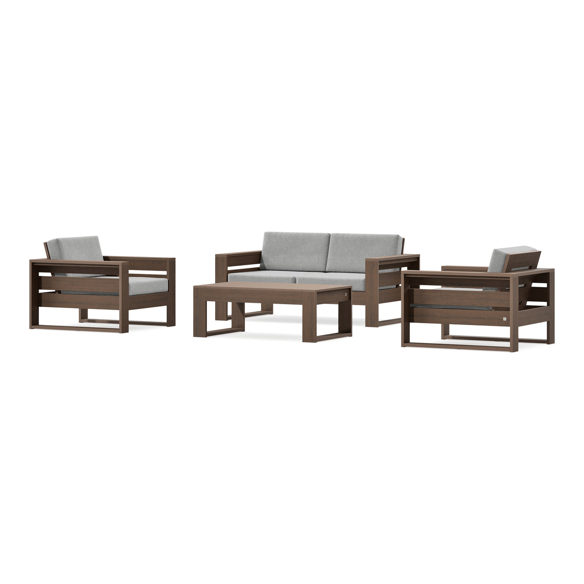POLYWOOD PW Designer Series Latitude 4-Piece Lounge Loveseat Set in Kona / Grey Mist