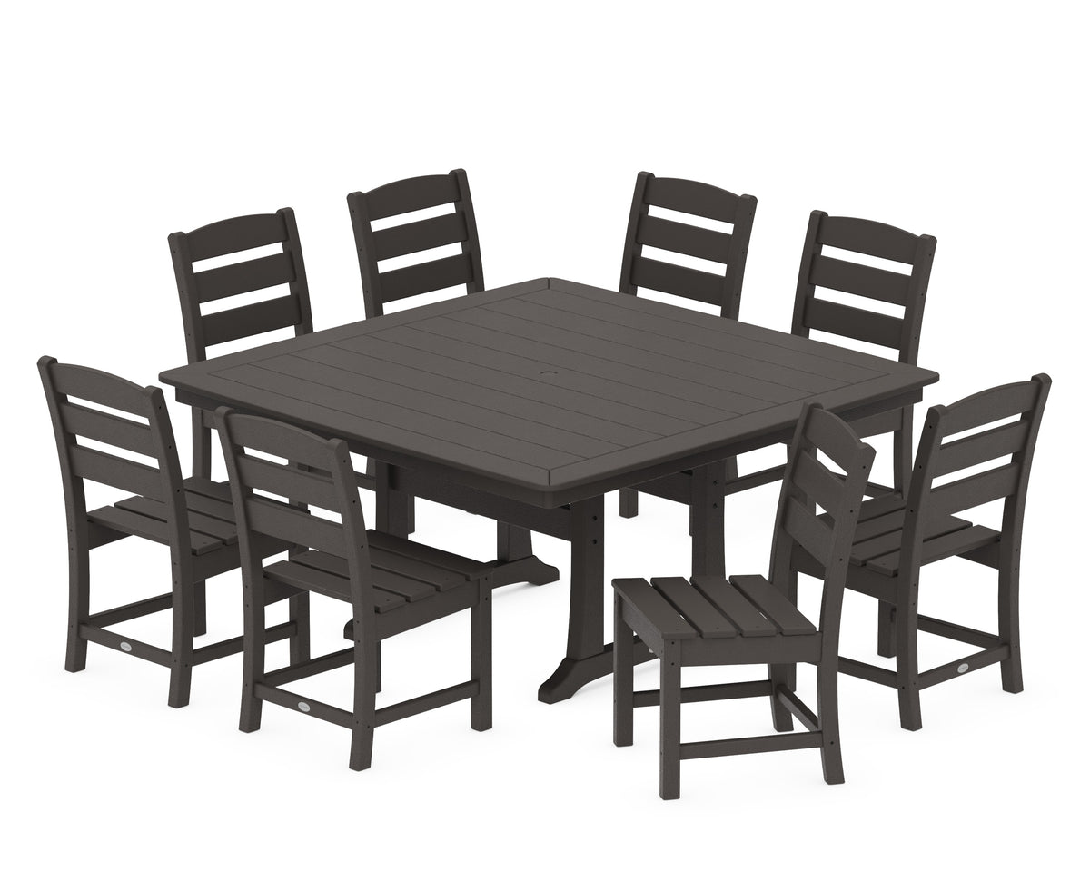 POLYWOOD Lakeside 9-Piece Nautical Trestle Dining Set in Vintage Coffee