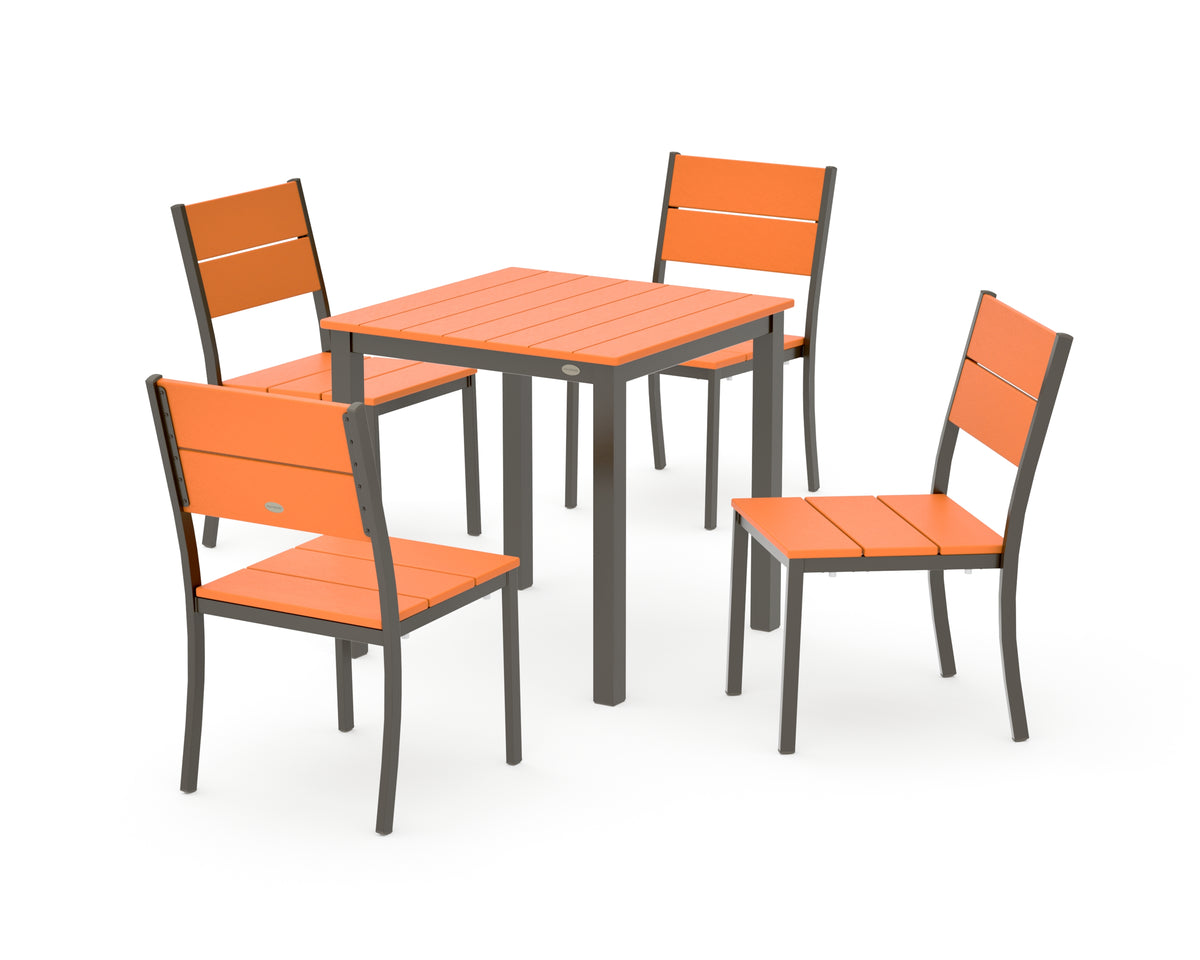 POLYWOOD Main Street 5-Piece Square Dining Set- Small in Bronze / Tangerine
