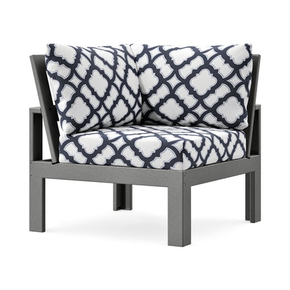 POLYWOOD Modular Corner Chair in Slate Grey / Trellis Navy