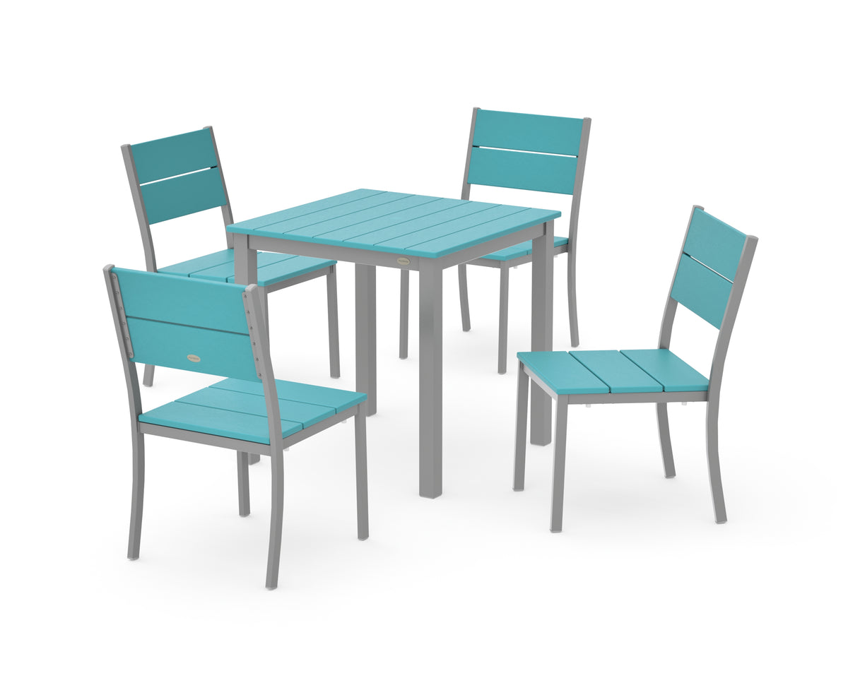 POLYWOOD Main Street 5-Piece Square Dining Set- Small in Silver / Aruba