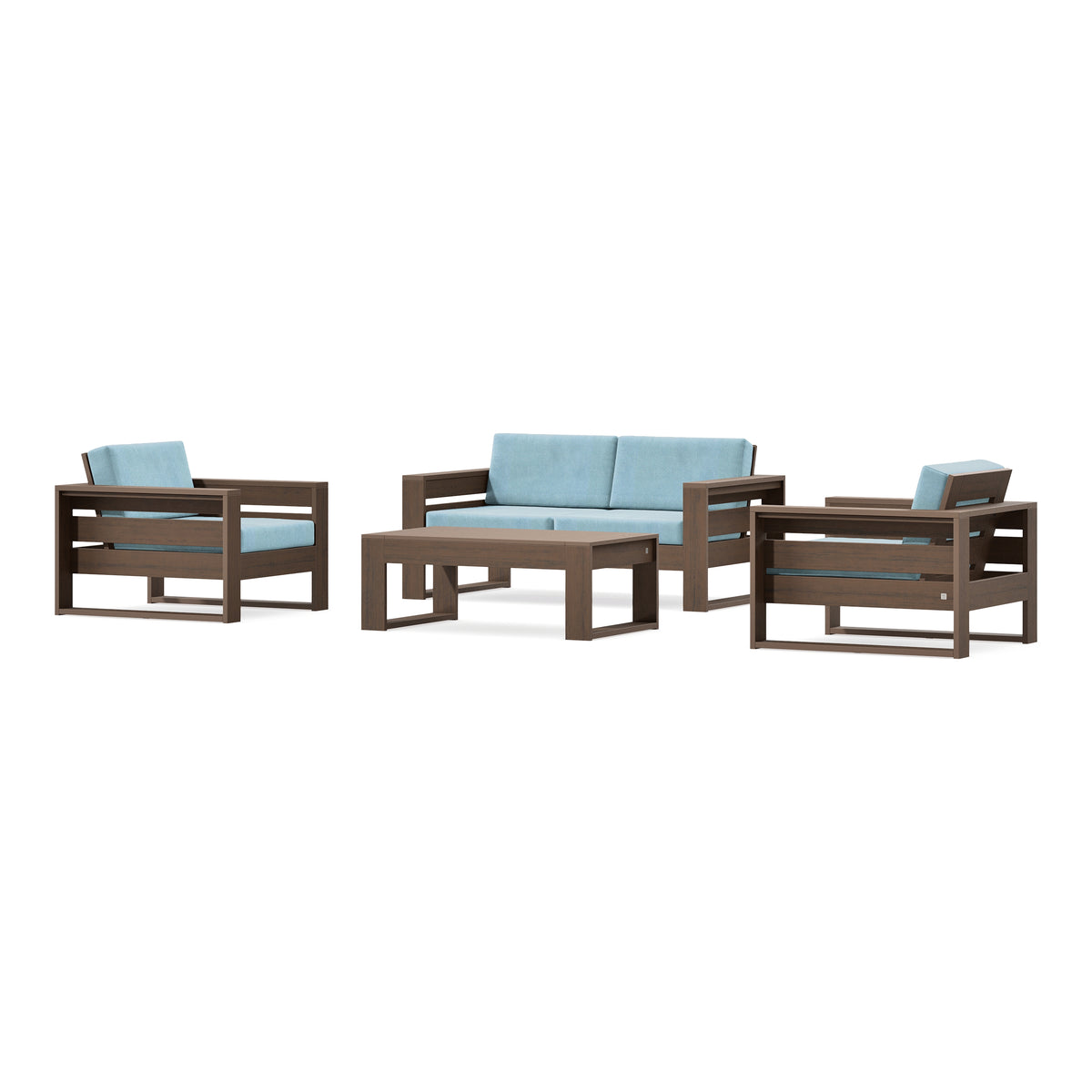 POLYWOOD PW Designer Series Latitude 4-Piece Lounge Loveseat Set in Kona / Lattice Sky Blue
