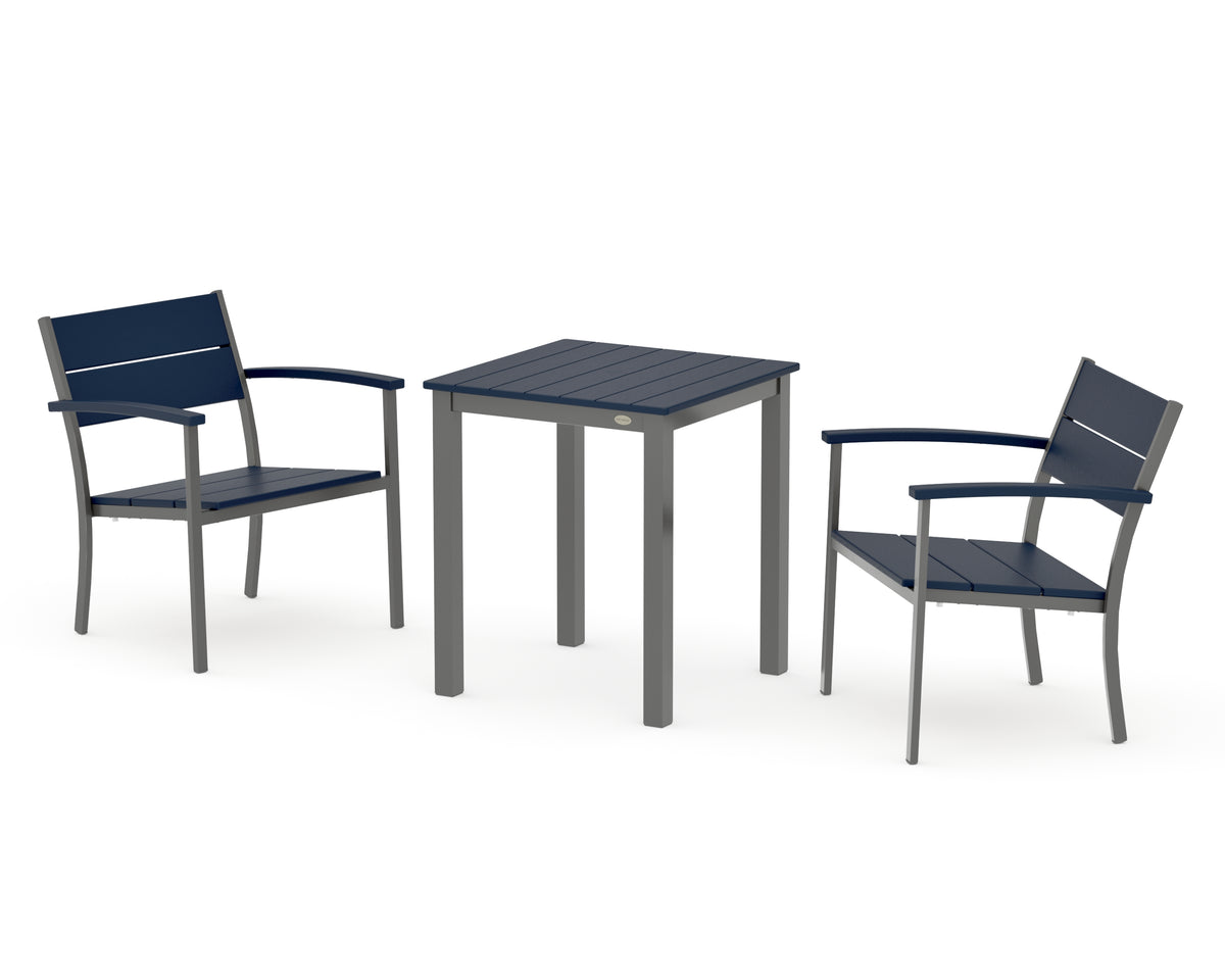 POLYWOOD Main Street 3-Piece Square Dining Set in Charcoal / Navy