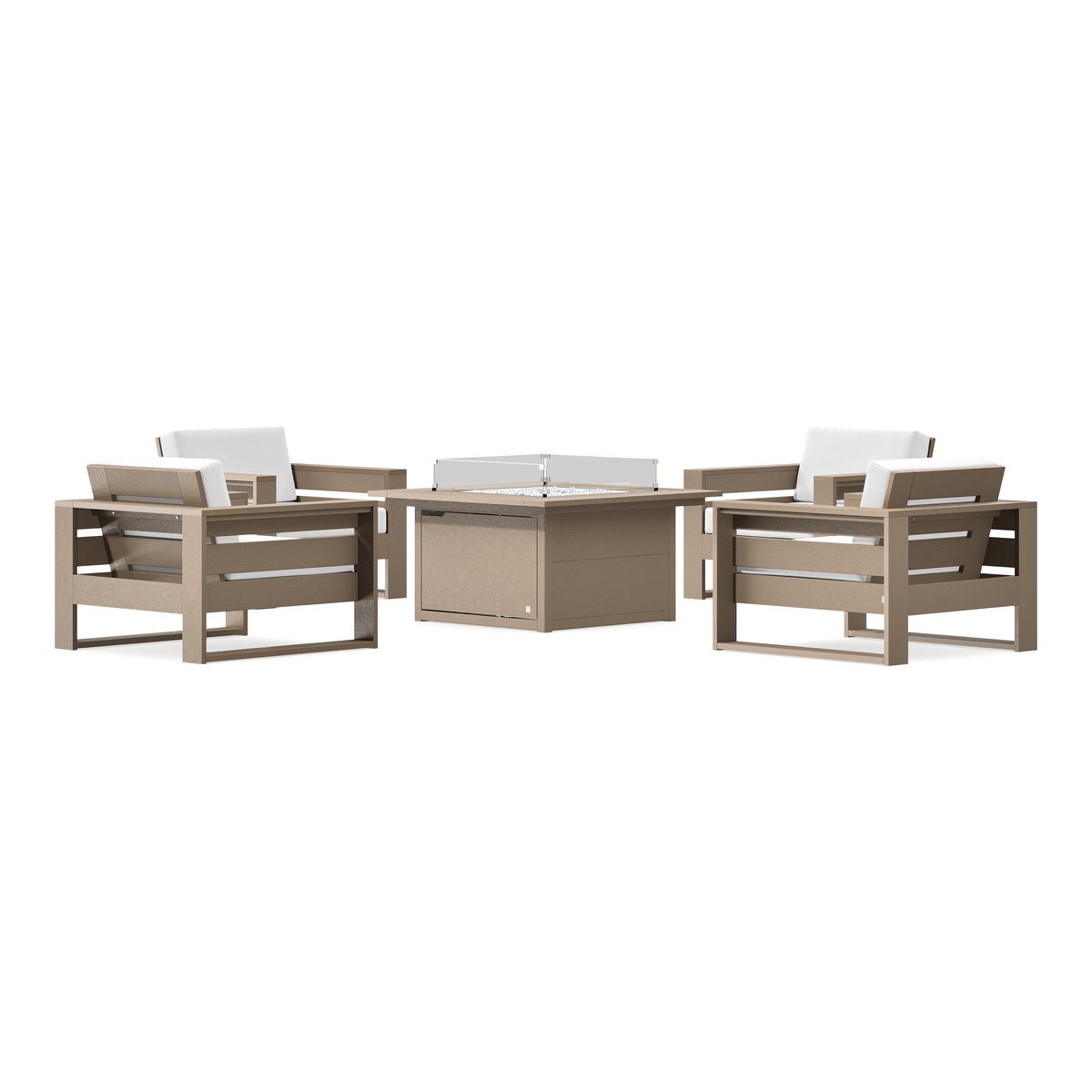 POLYWOOD PW Designer Series Latitude 5-Piece Lounge Fire Table Set in Vintage Sahara / Natural