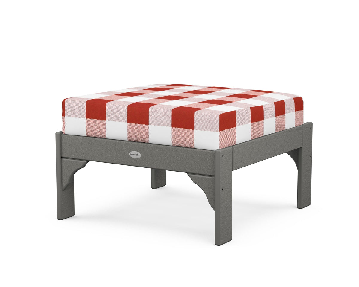 POLYWOOD Vineyard Deep Seating Ottoman in Slate Grey / Buffalo Plaid Crimson