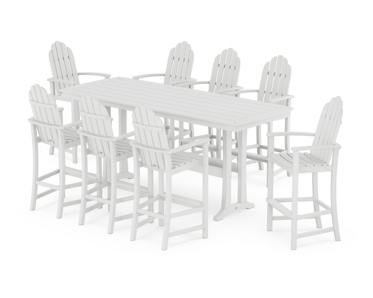 POLYWOOD Classic Adirondack 9-Piece Bar Set with Trestle Legs in White