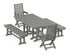 POLYWOOD Captain Folding Chair 5-Piece Farmhouse Dining Set with Benches in Slate Grey