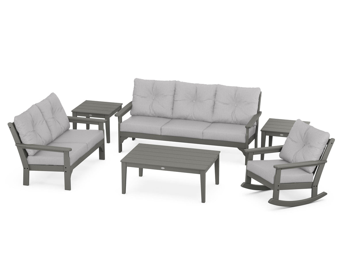 POLYWOOD Vineyard 6-Piece Deep Seating Set with Rocking Chair in Slate Grey / Granite