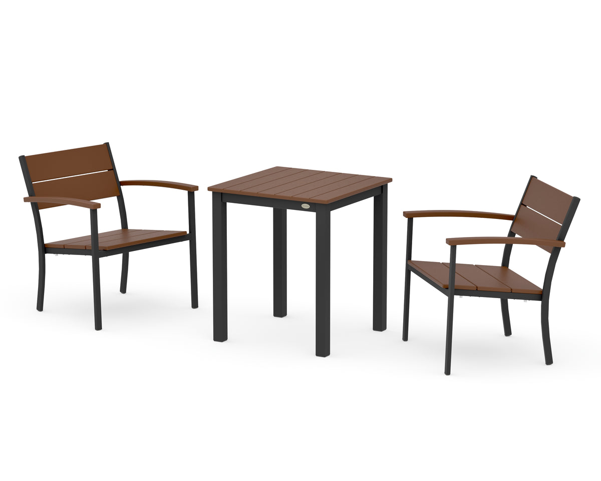 POLYWOOD Main Street 3-Piece Square Dining Set in Black / Teak