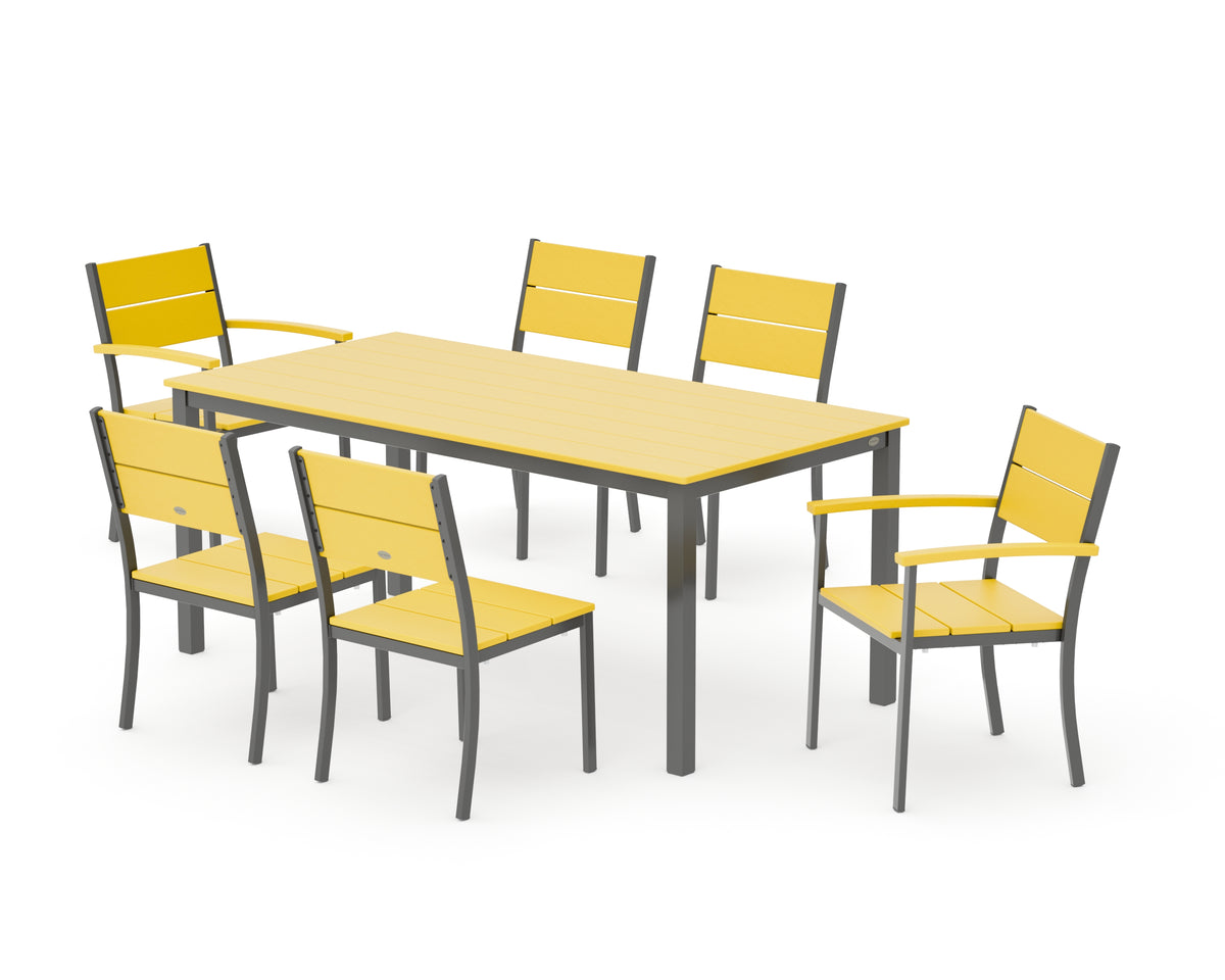 POLYWOOD Main Street 7-Piece Dining Set with Main Street 36" x 72" Dining Table in Charcoal / Lemon