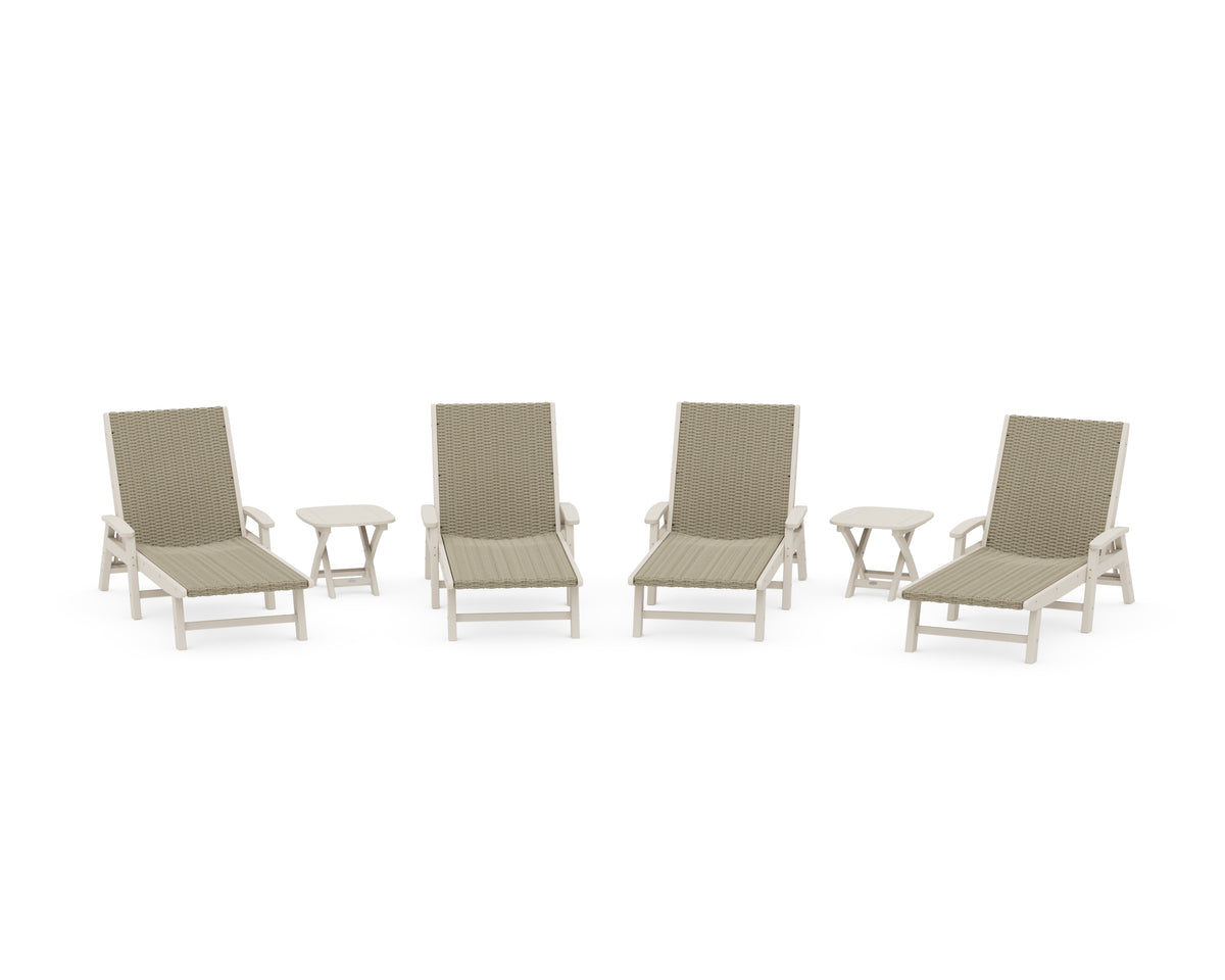 POLYWOOD 6-Piece Coastal Woven Chaise with Arms Lounge Set in Sand / Dune Grass