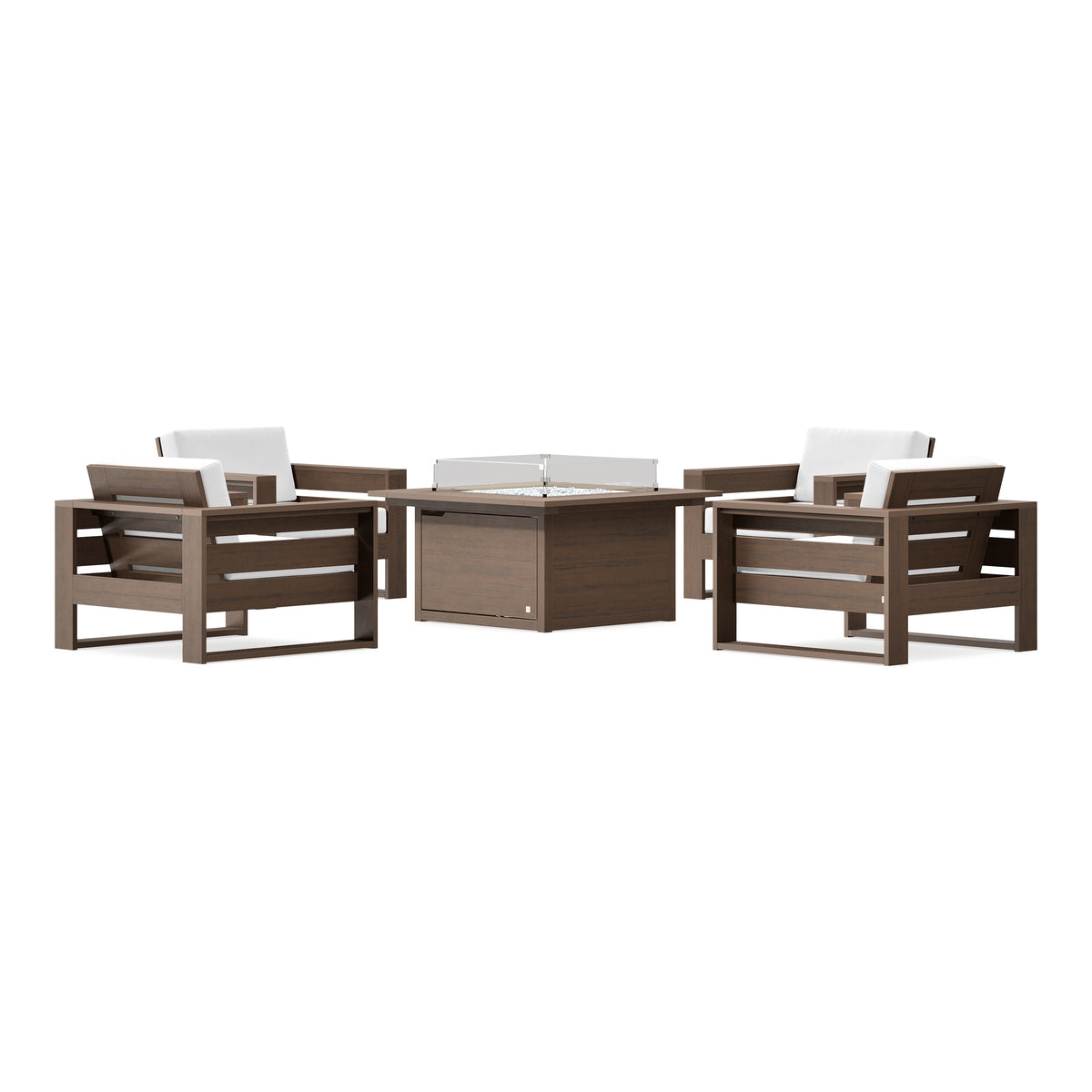 POLYWOOD PW Designer Series Latitude 5-Piece Lounge Fire Table Set in Kona / Natural