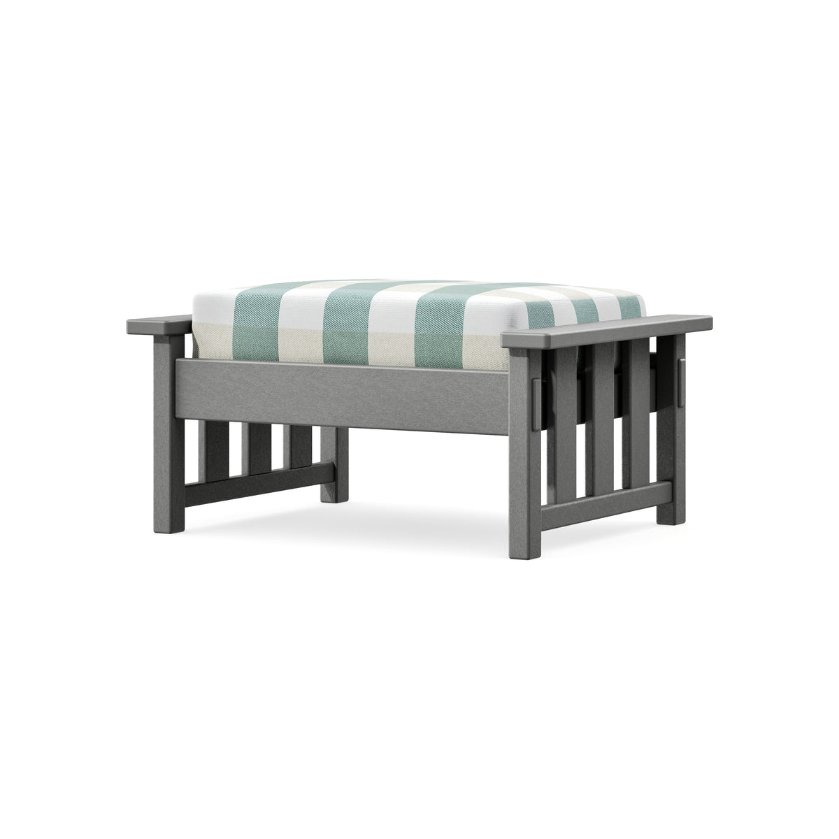 POLYWOOD Acadia Deep Seating Ottoman in Slate Grey / Buffalo Plaid Glacier Spa