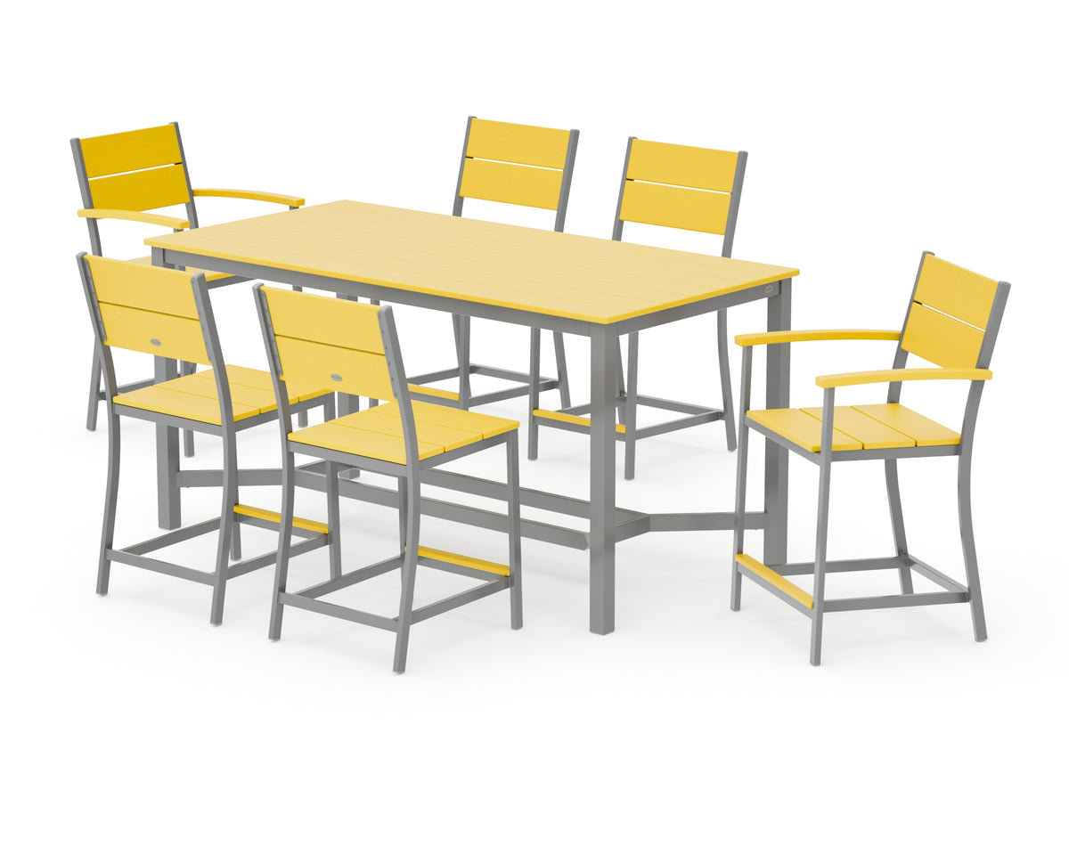 POLYWOOD Main Street 7-Piece Counter Set in Silver / Lemon