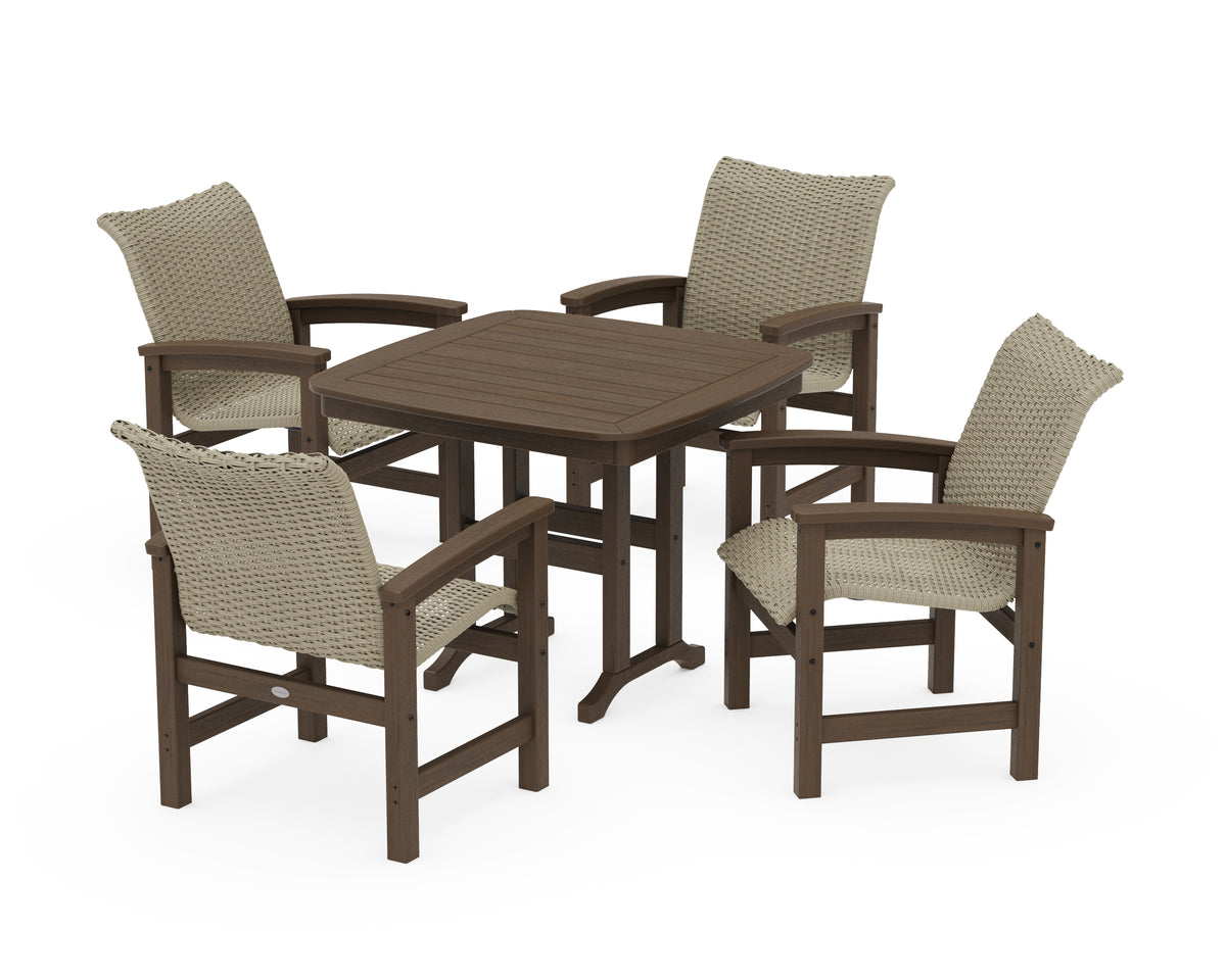 POLYWOOD Coastal Woven 5-Piece Dining Set in Kona / Dune Grass