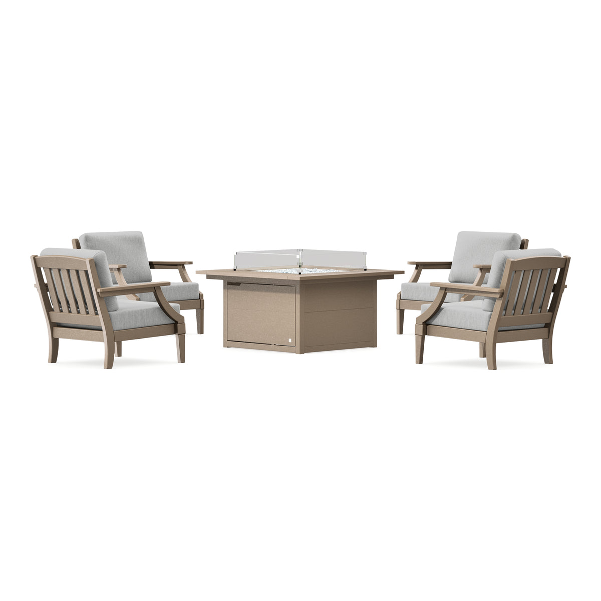 POLYWOOD PW Designer Series Estate 5-Piece Lounge Fire Table Set in Vintage Sahara / Granite