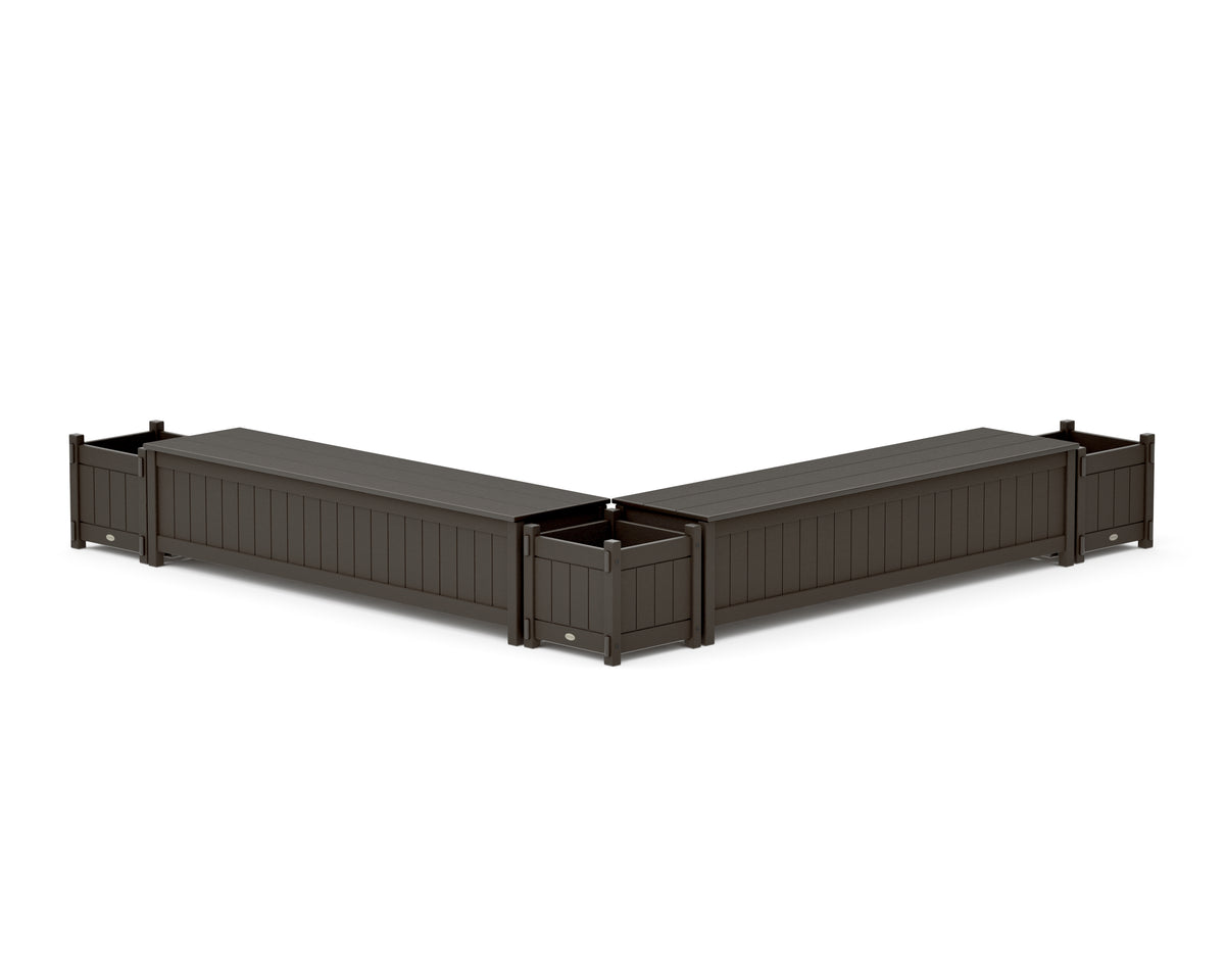 POLYWOOD 72" Vineyard L-Shaped Planter Storage Bench Corner Set in Vintage Coffee