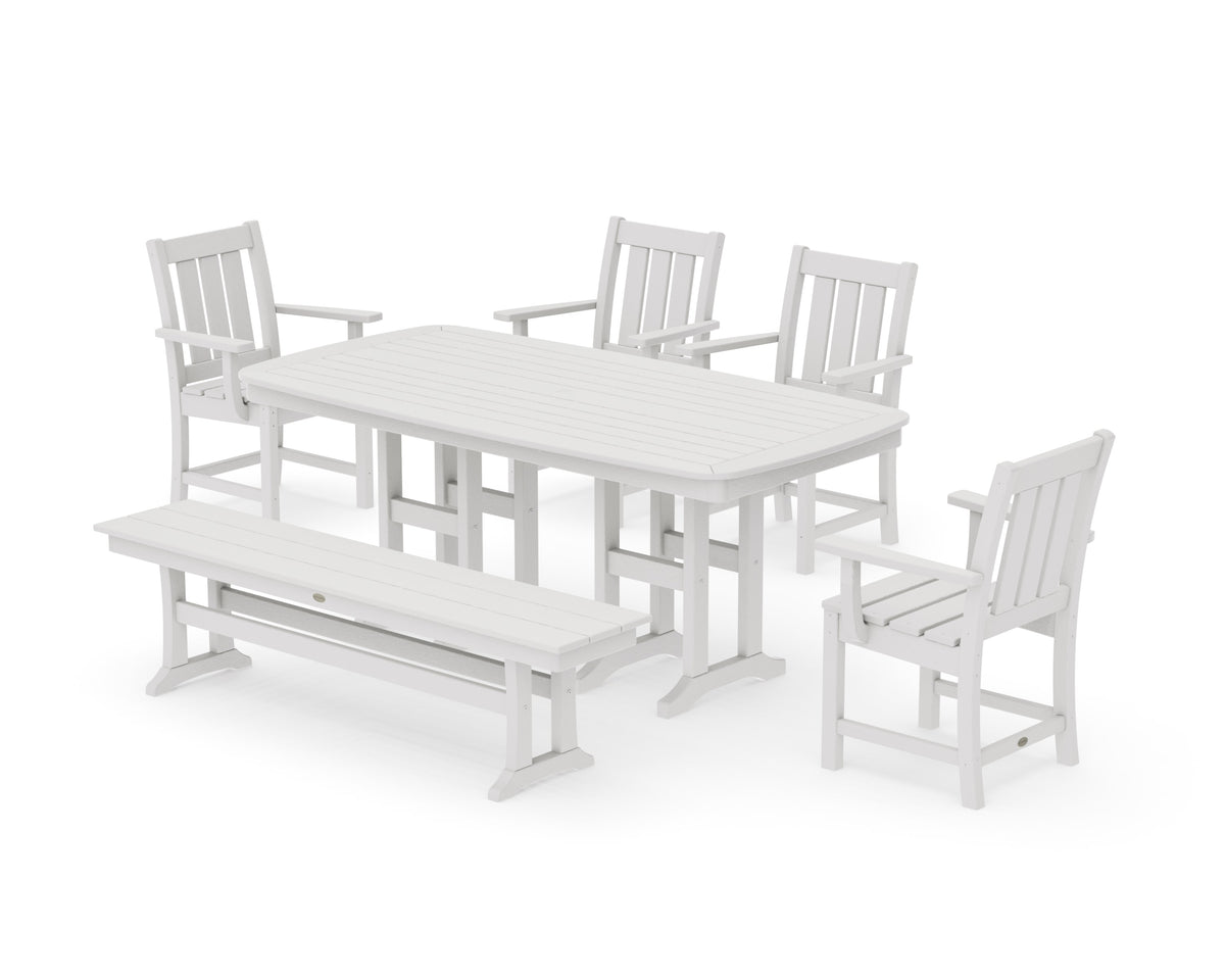 POLYWOOD Oxford 6-Piece Dining Set with Bench in Vintage White
