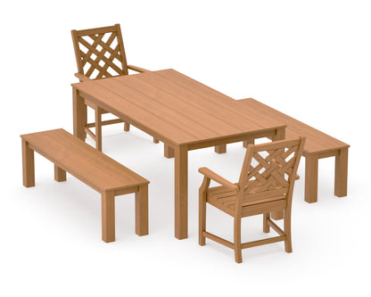 POLYWOOD Wovendale 5-Piece Parsons Dining Set with Benches in Natural