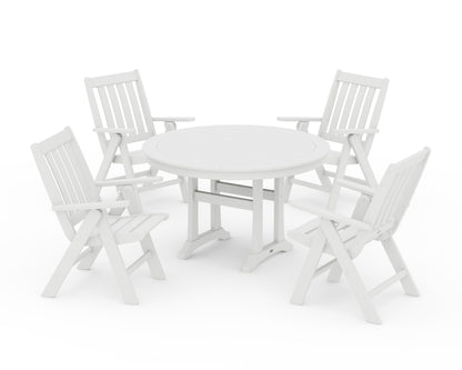 POLYWOOD Vineyard Folding Chair 5-Piece Round Dining Set with Trestle Legs in White