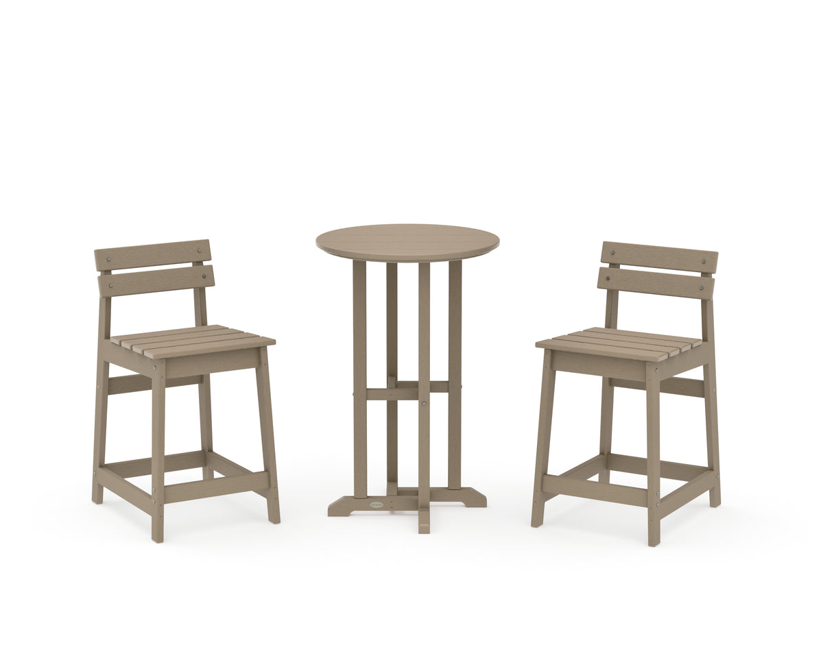 POLYWOOD Modern Studio Plaza Lowback 3-Piece Bistro Counter Set in Vintage Sahara