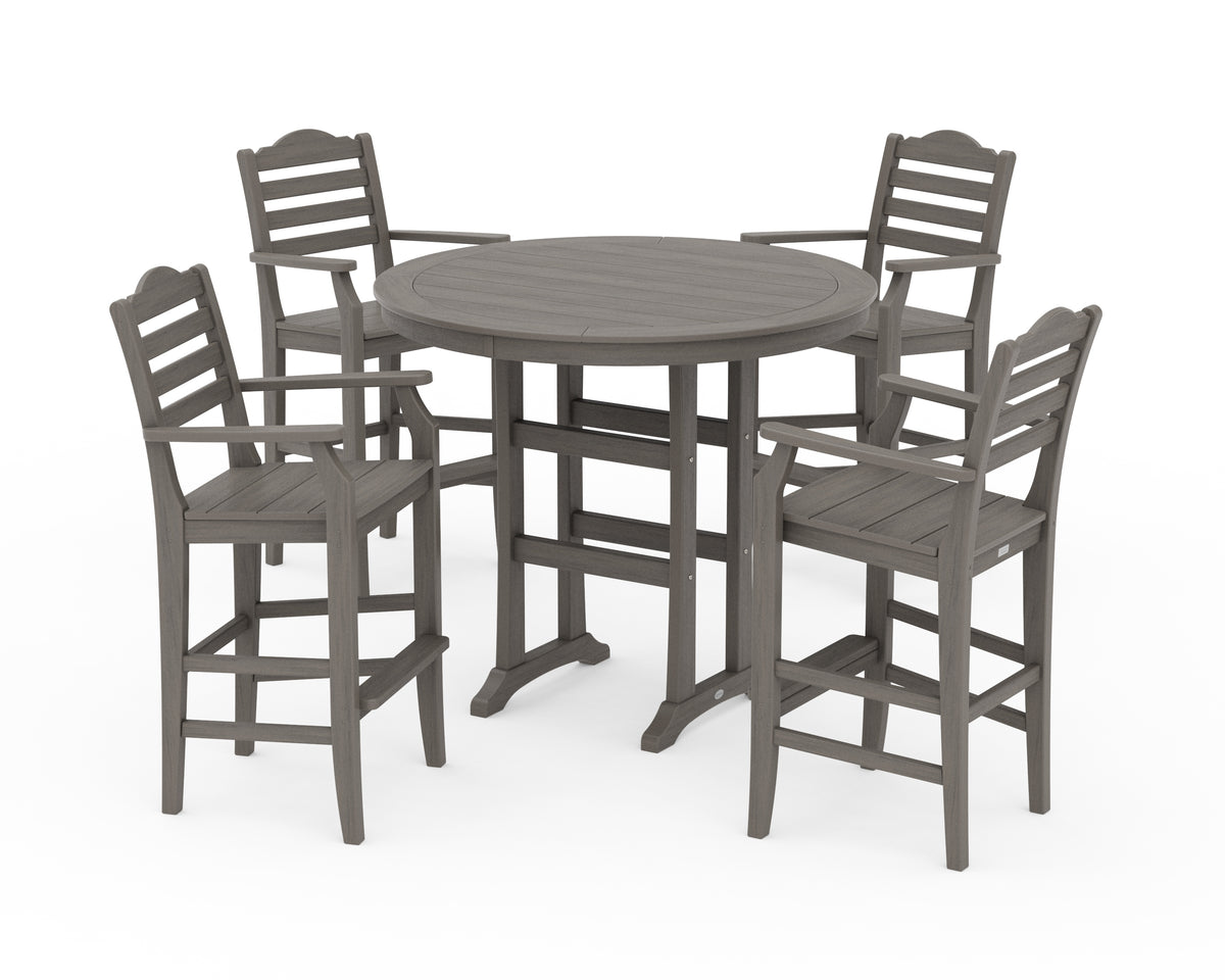 POLYWOOD Savannah 5-Piece Round Bar Set in Driftwood