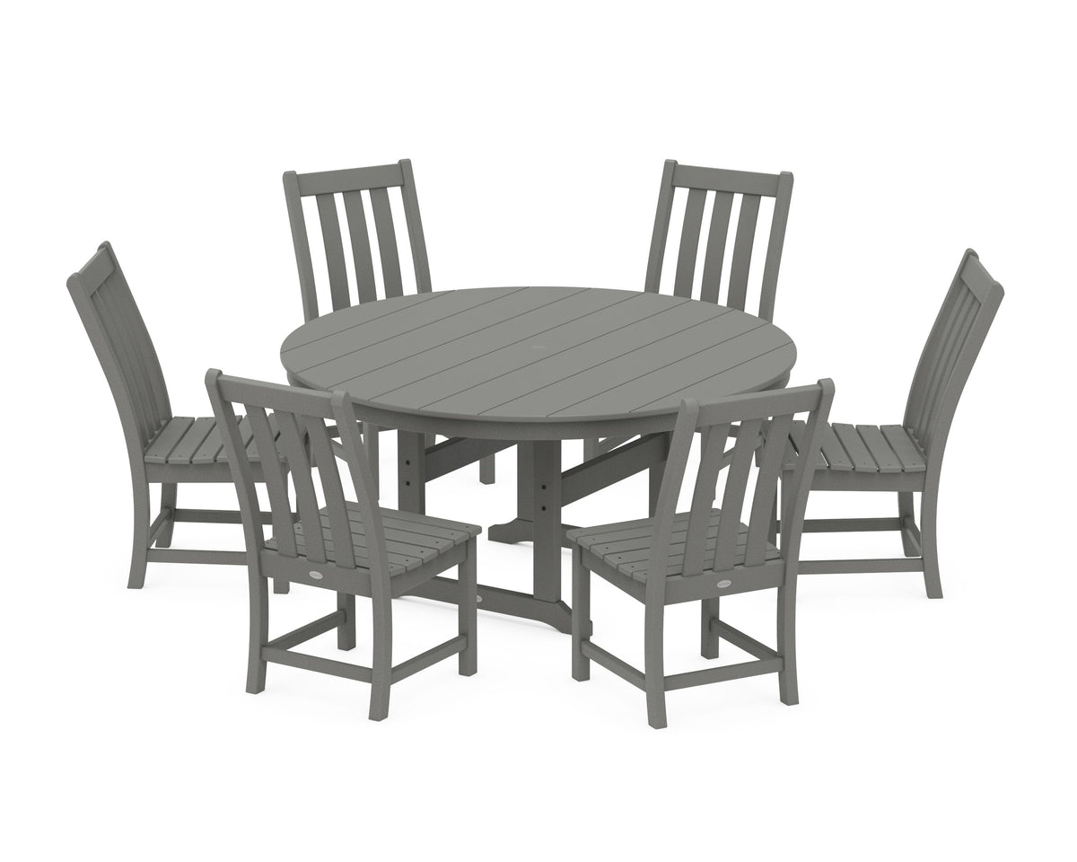 POLYWOOD Vineyard 7-Piece Side Chair Round Farmhouse Dining Set in Slate Grey
