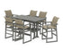 POLYWOOD EDGE Woven Arm Chair 7-Piece Farmhouse Bar Set with Trestle Legs in Slate Grey / Dune Grass