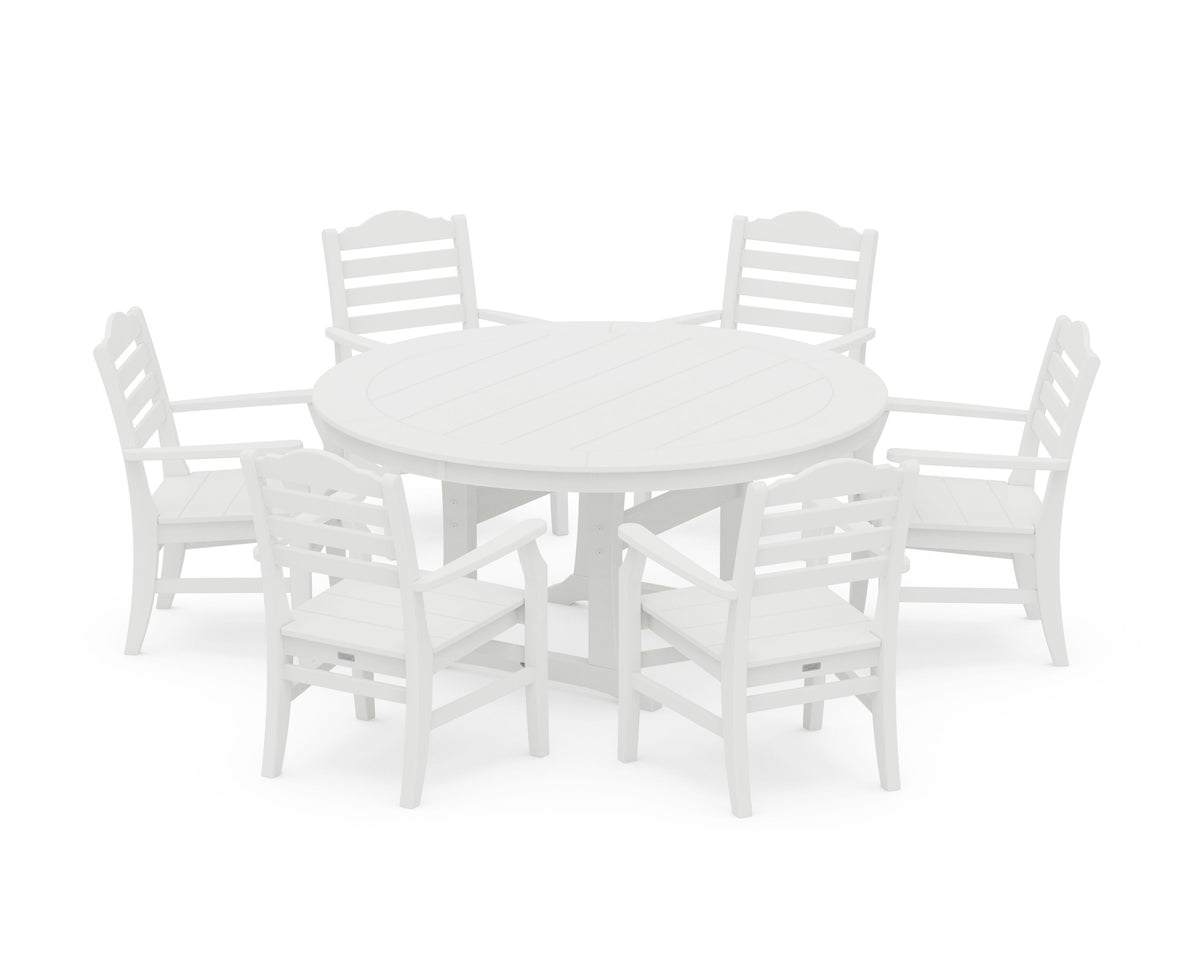 POLYWOOD Savannah 7-Piece Arm Chair Round Dining Set in White