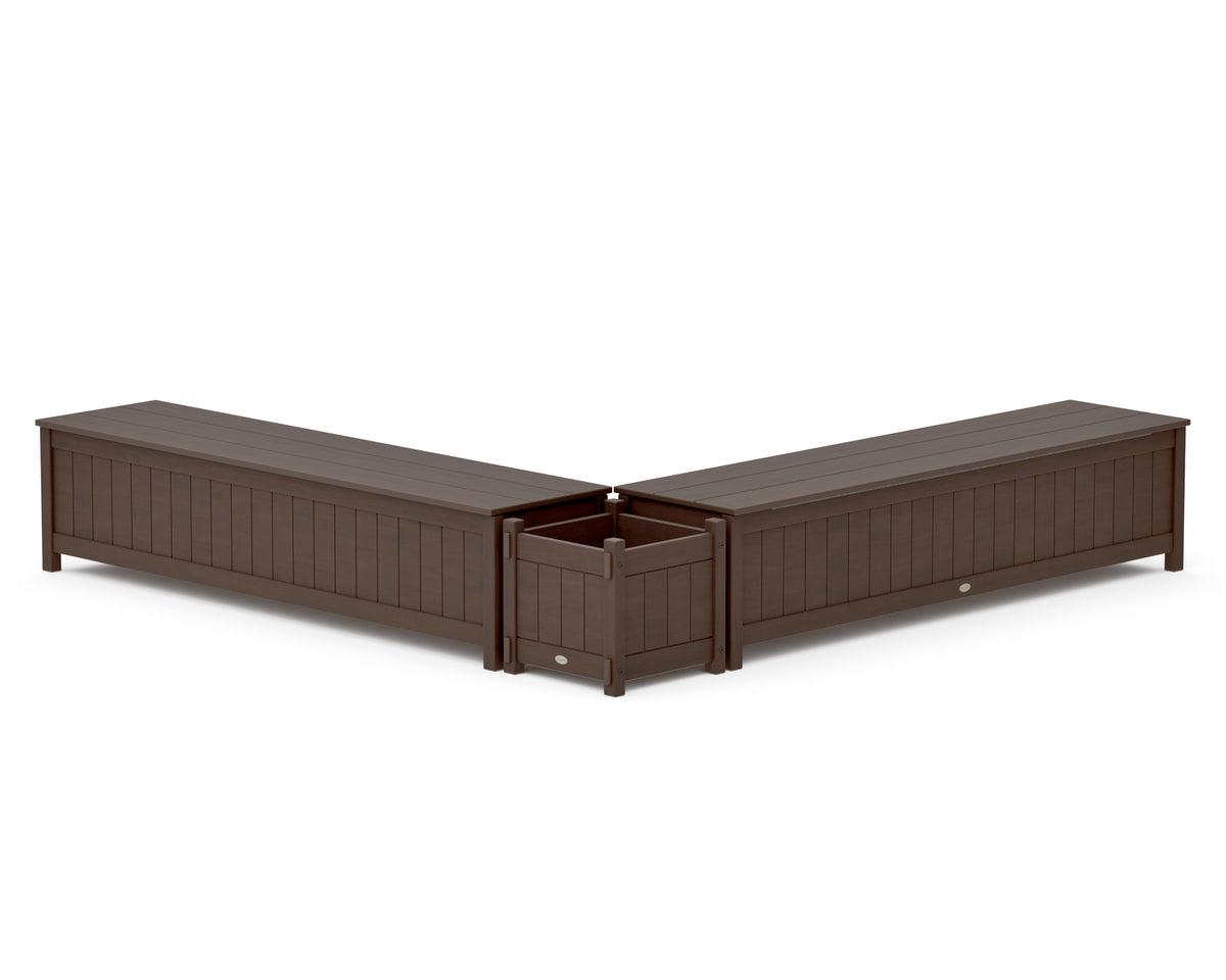 POLYWOOD 72" Vineyard L-Shaped Planter Storage Bench Set in Kona