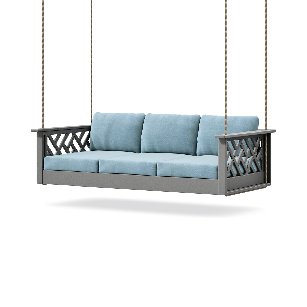 POLYWOOD Chippendale Daybed Swing in Slate Grey / Lattice Sky Blue
