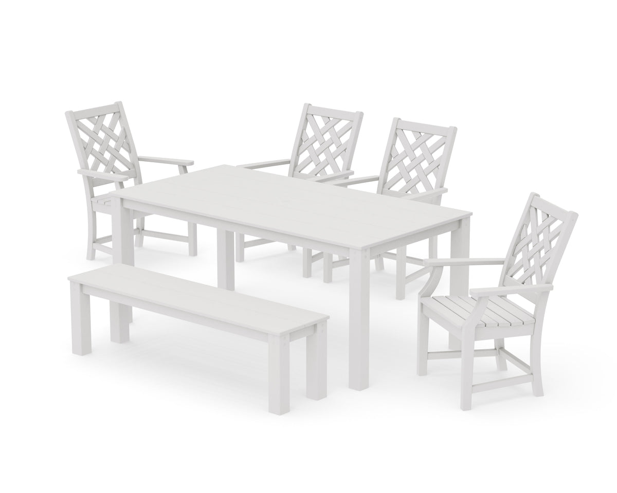 POLYWOOD Wovendale 6-Piece Parsons Dining Set with Bench in Vintage White