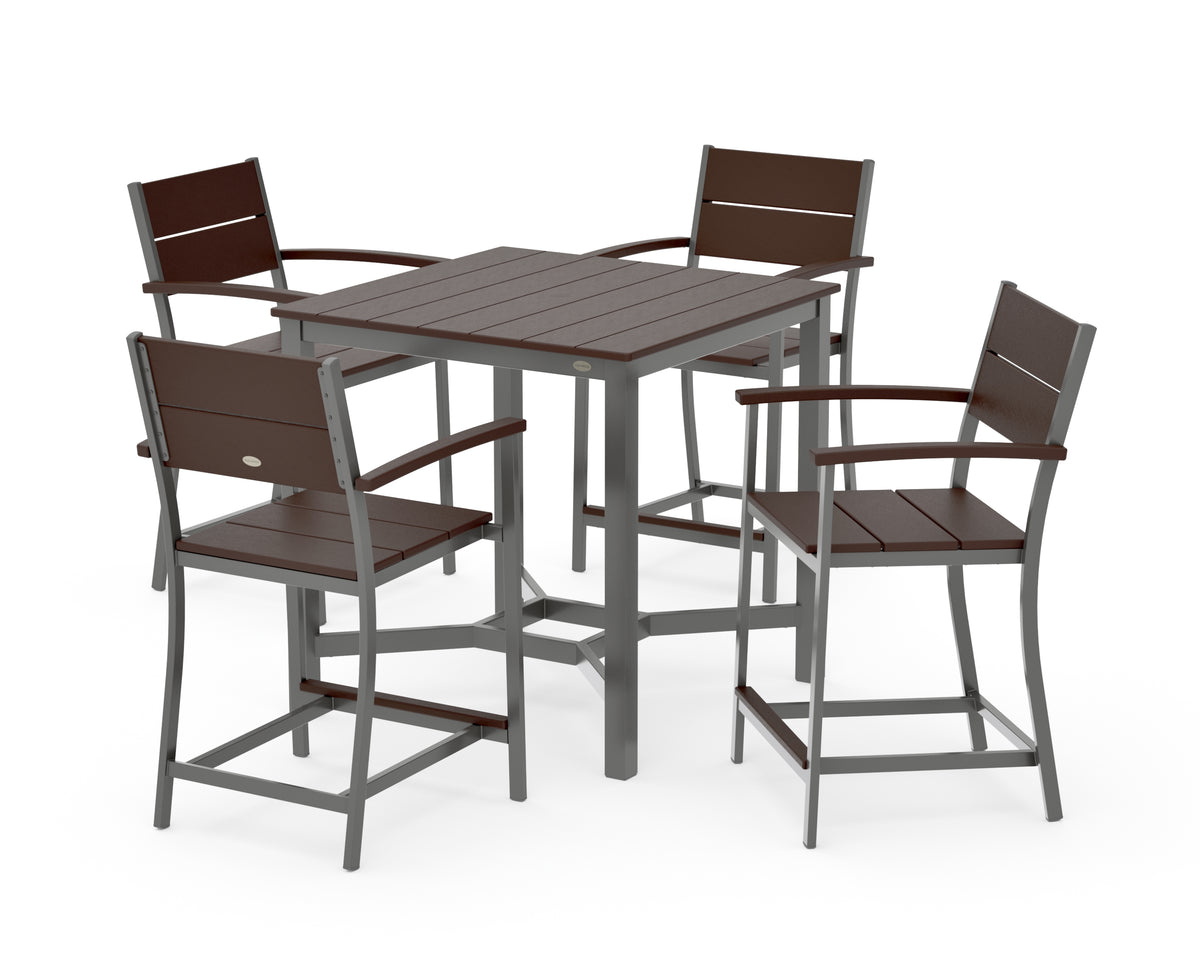POLYWOOD Main Street 5-Piece Counter Set in Charcoal / Mahogany
