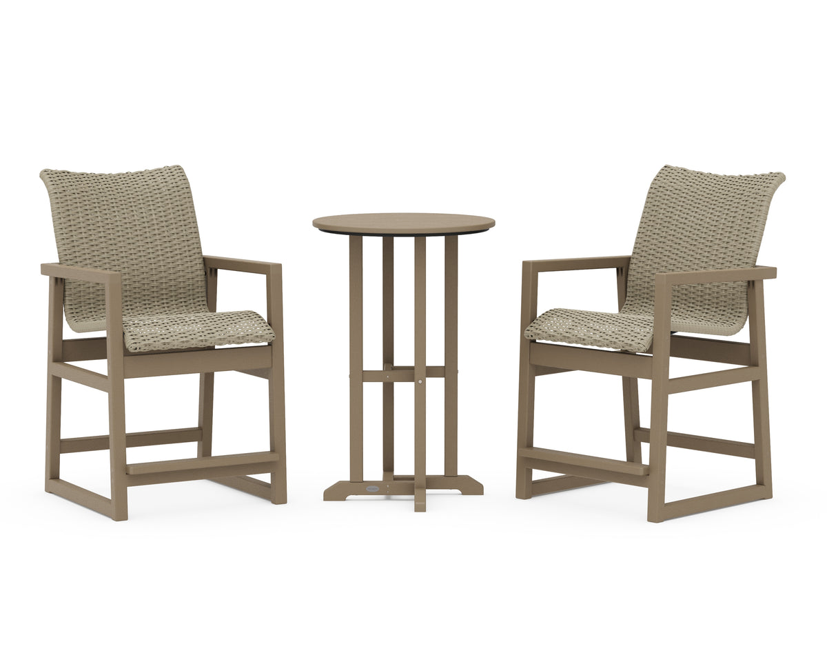 POLYWOOD EDGE Woven 3-Piece Farmhouse Counter Set in Vintage Sahara / Dune Grass