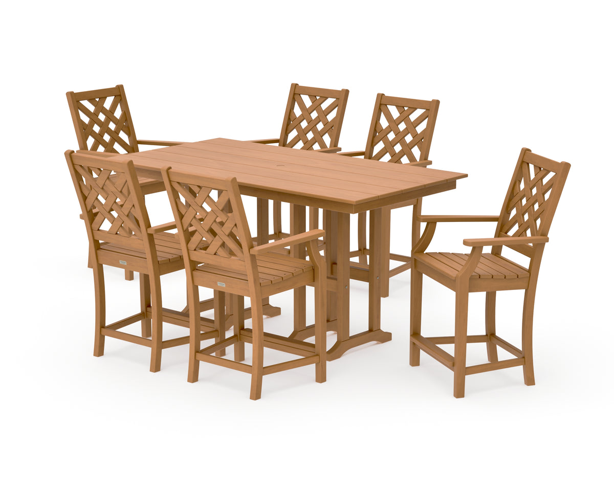 POLYWOOD Country Living Wovendale Arm Chair 7-Piece Farmhouse Counter Set in Natural