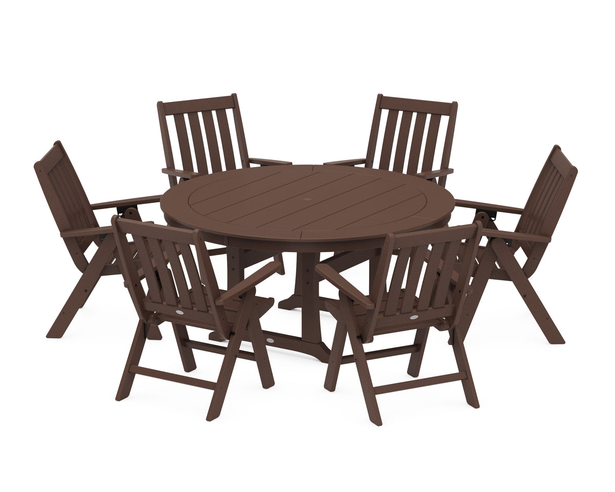 POLYWOOD Vineyard Folding 7-Piece Side Chair Round Dining Set in Mahogany
