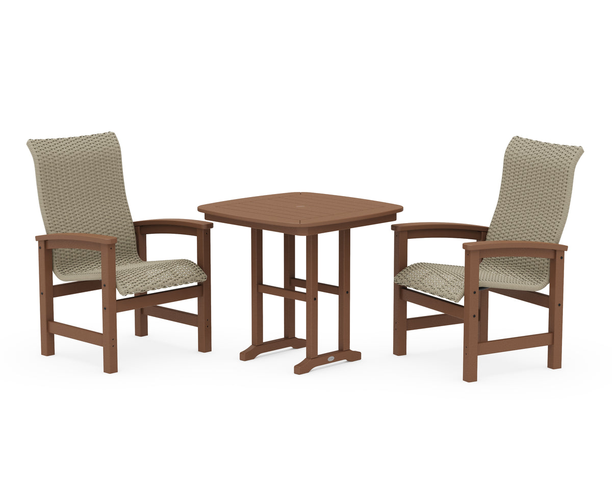 POLYWOOD Coastal Woven High-Back 3-Piece Dining Set in Teak / Dune Grass