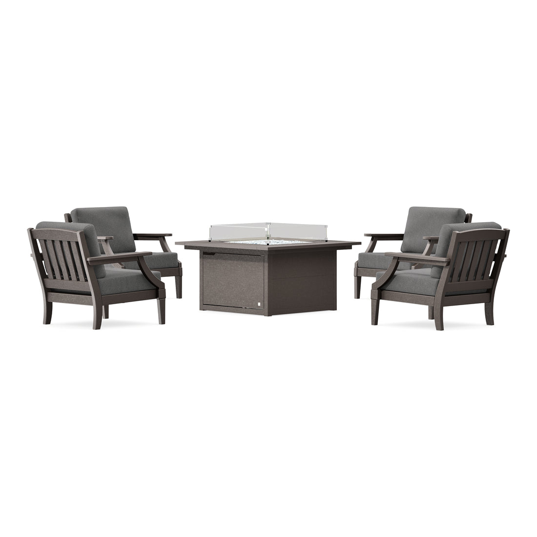 POLYWOOD PW Designer Series Estate 5-Piece Lounge Fire Table Set in Vintage Coffee / Ash Charcoal