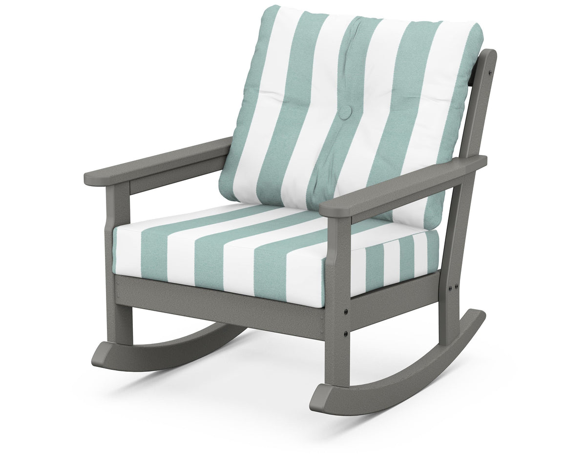 POLYWOOD Vineyard Deep Seating Rocking Chair in Slate Grey / Cabana Stripe Glacier Spa