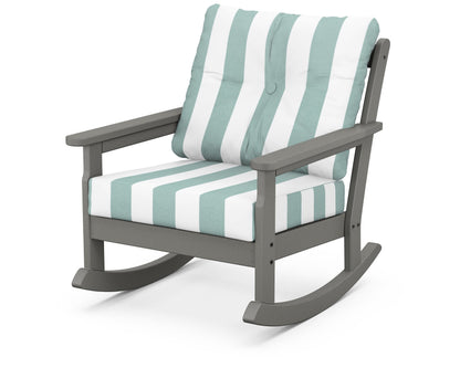 POLYWOOD Vineyard Deep Seating Rocking Chair in Slate Grey / Cabana Stripe Glacier Spa