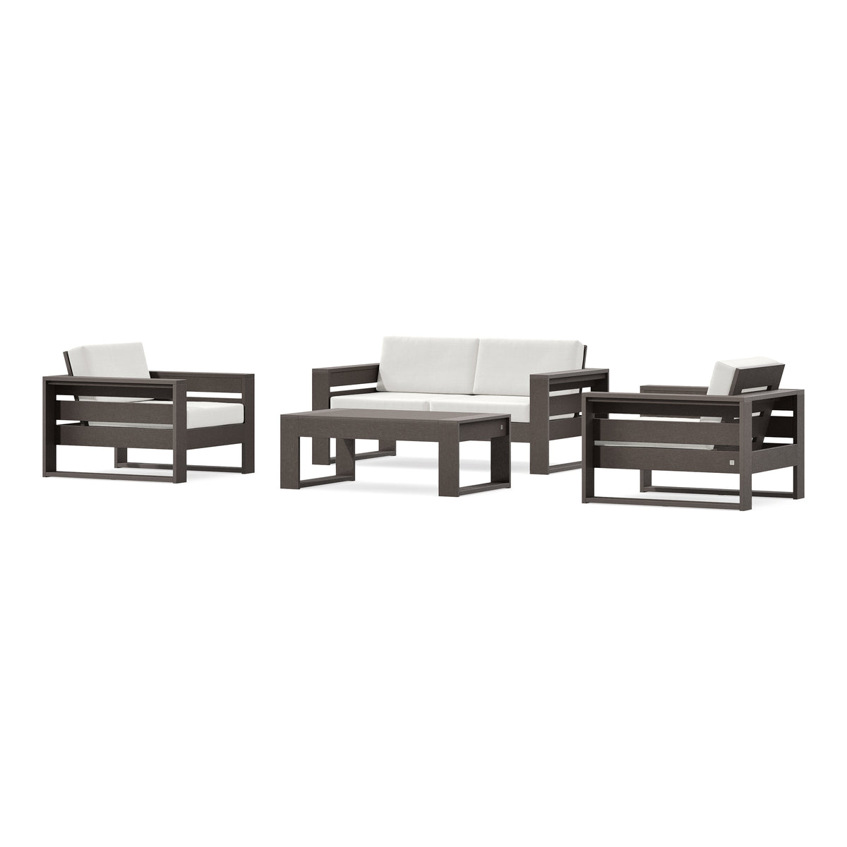 POLYWOOD PW Designer Series Latitude 4-Piece Lounge Loveseat Set in Vintage Coffee / Natural Linen