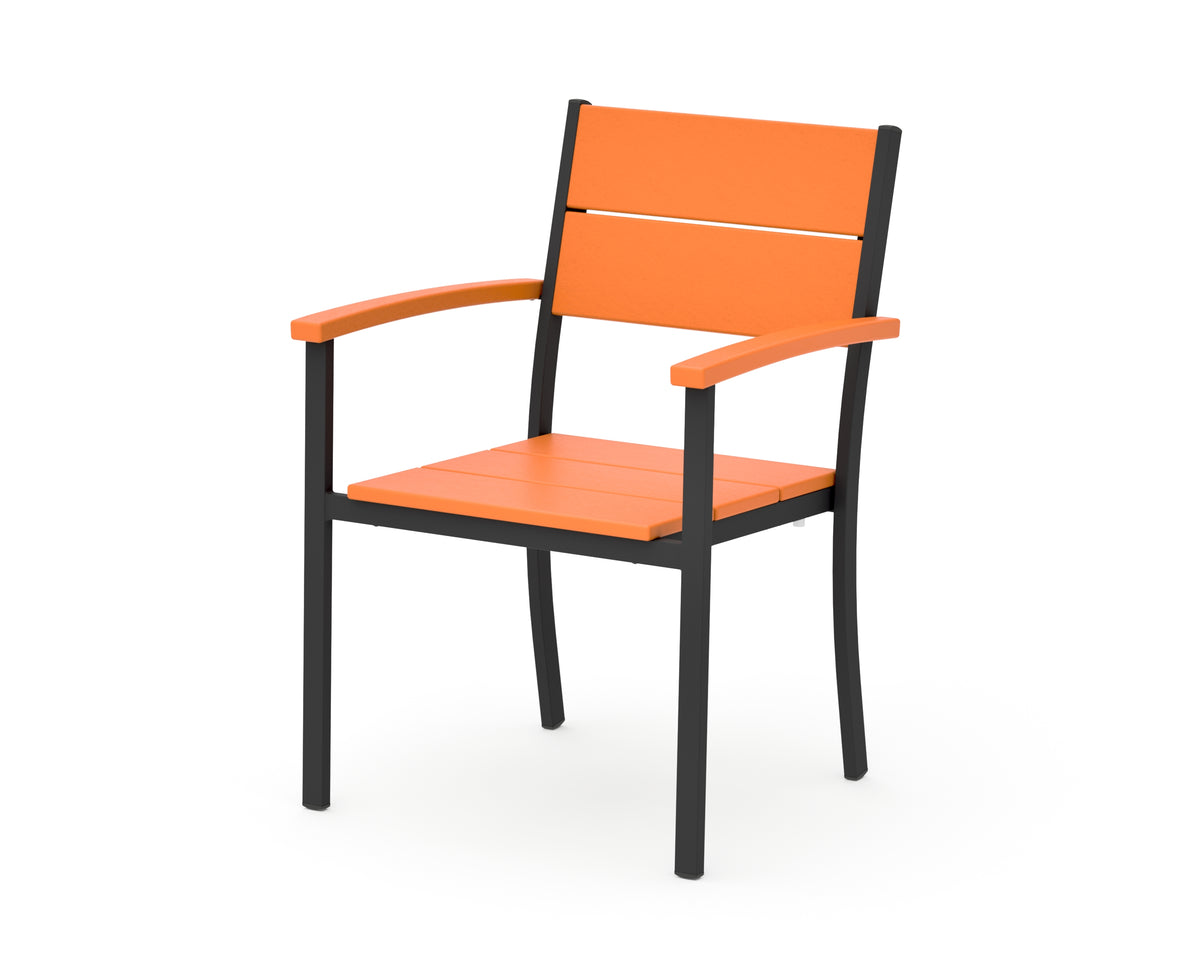 POLYWOOD Main Street Stacking Dining Arm Chair in Black / Tangerine