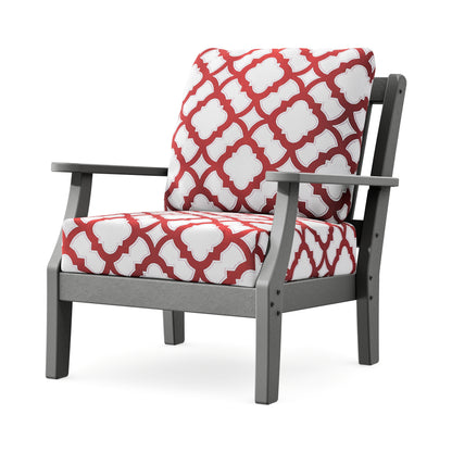 POLYWOOD Chinoiserie Deep Seating Chair in Slate Grey / Trellis Crimson