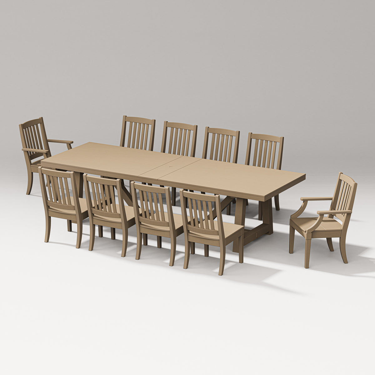 POLYWOOD Estate 11-Piece A-Frame Table Dining Set - 120" Table in Vintage Sahara