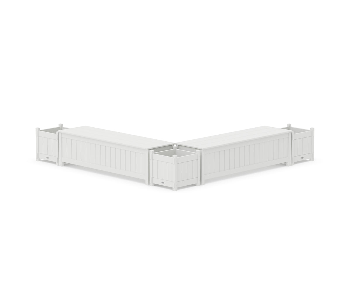 POLYWOOD 60" Vineyard L-Shaped Planter Storage Bench Corner Set in White