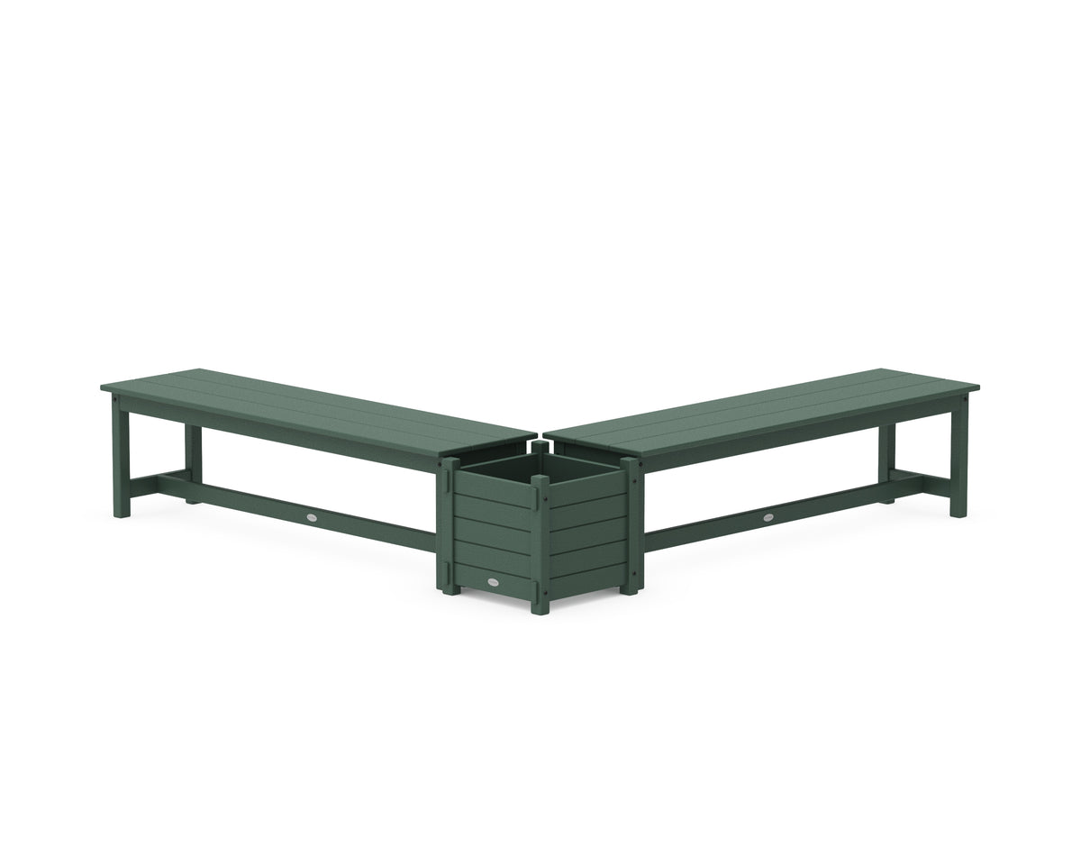 POLYWOOD 60" Nautical L-Shaped Planter Bench Set in Green